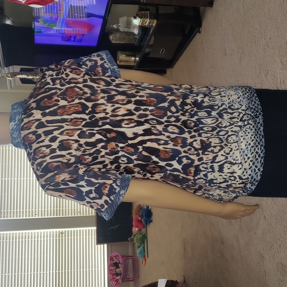 L abstract Animal print pattern block ombre cuffed sleeve - Picture 3 of 8